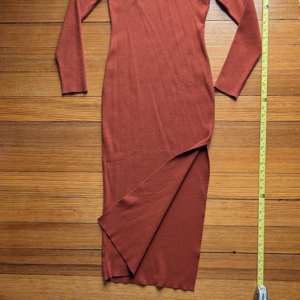 Orange Ribbed Knit Dress - Picture 7 of 10
